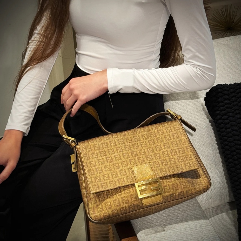Fendi Gold Zucchino Canvas Mamma Forever Shoulder Bag TWS - Picture 2 of 12